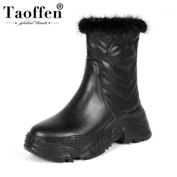 

taoffen women winter keep warm real leather ankle boots comfortable brand black shoes woman snow boots size 34-401