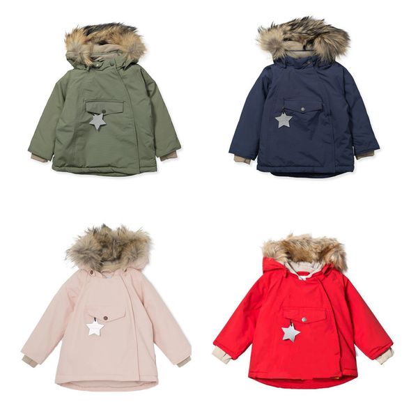 

kids jacket 2019 brand winter boys girls cute thick real fur hooded coat baby child cotton warm windproof and waterproof outwear lj201125, Blue;gray