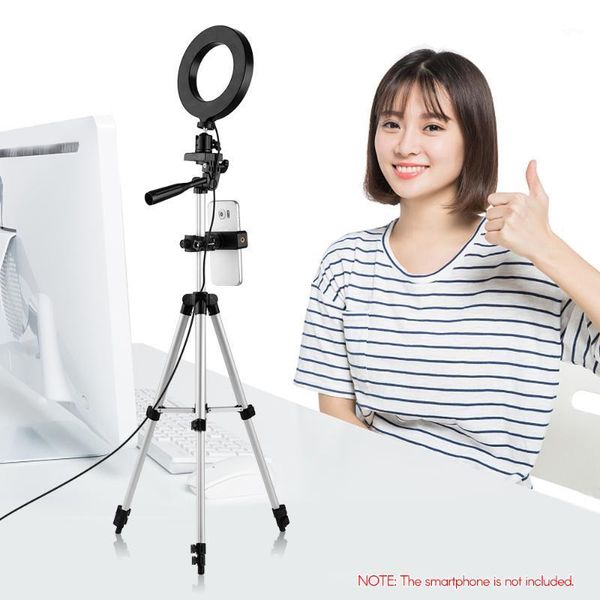 

flash heads led ring light phone live lighting kit 6.3inch/16cm 2700k~6500k bi-color dimmable max. height 110cm portable tabletripod1