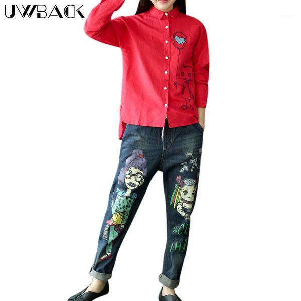 

uwback ripped jeans for women 2020 new brand denim pants woman print cartoon loose harem boyfriend jeans for women tb13361, Blue