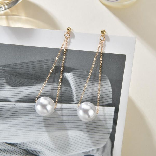 

dangle & chandelier uam 2021 trendy gold color long chain geometric round ball simulated pearl drop earrings for woman classic jewelry party, Silver