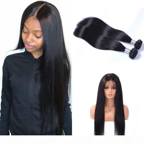 

malaysian straight hair bundles with frontal swiss lace 360 frontal with bundles pre plucked human hair extension, Black;brown