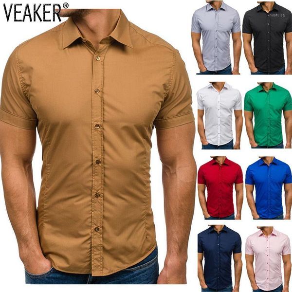 

2020 new men's summer short sleeves shirts male slim fit solid color shirts casual business shirt -3xl1, White;black