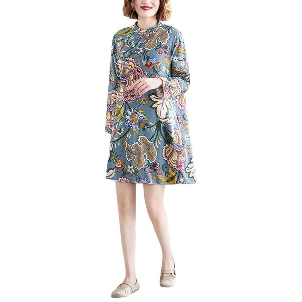 

art retro cotton and linen improved cheongsam dress, Black;pink