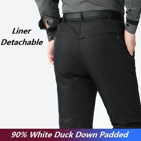 

wholesale- men's winter pants detachable liner down padded business pants men warm white duck down padded trousers casual black pt-1391