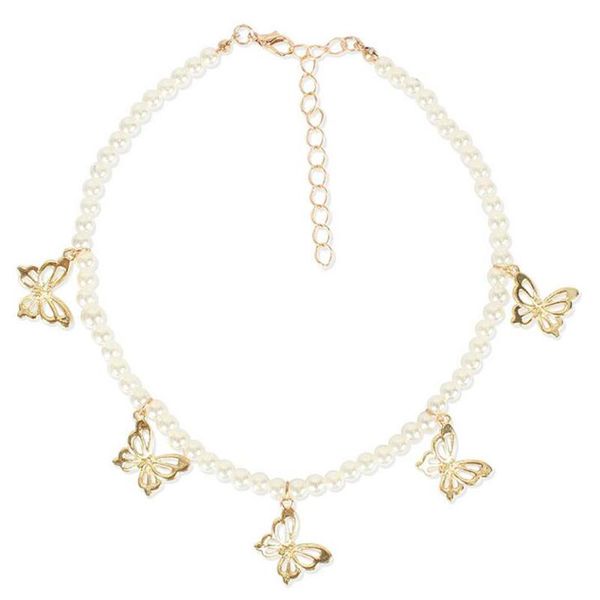 

chokers butterfly necklace imitation pearl choker charm clavicle chain jewelry pendant necklaces for women girl, Golden;silver