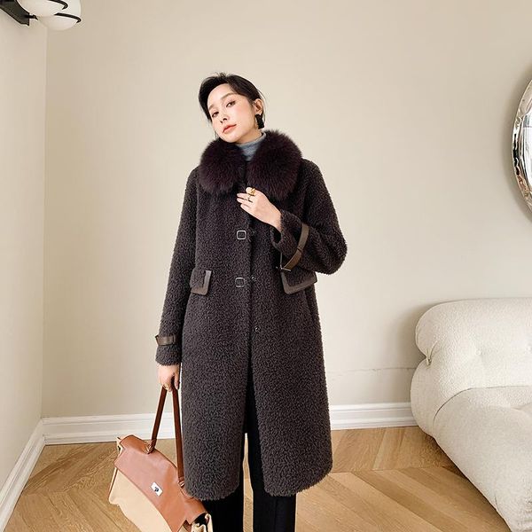 

women's fur & faux real coat female 100% wool woman jacket korean winter clothes women collar 2021 ropa para mujer pph2902, Black