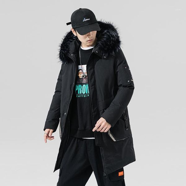 

new winter casual mid-long style hooded ribbons cotton-padded jackets men's thicken hat windproof fashion parkas pockets coats1, Black