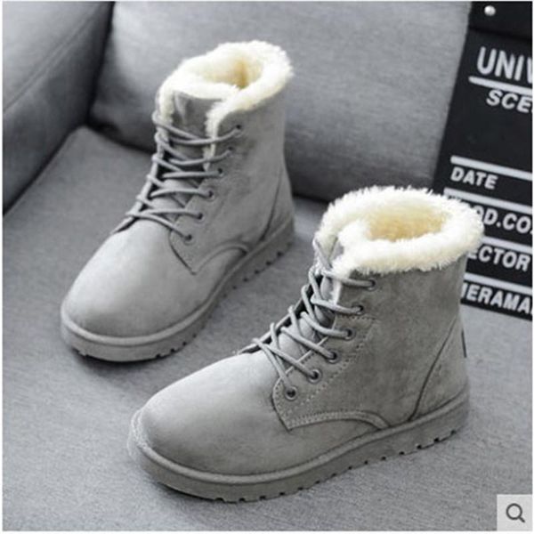 

short boots lace-up cotton shoes women's flat snow boots warm women's, Black