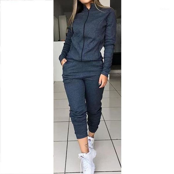 

women's autumn solid color long sleeve outfits sportswear two-piece set femme zipper casual and pants tracksuit sj3615m1, White