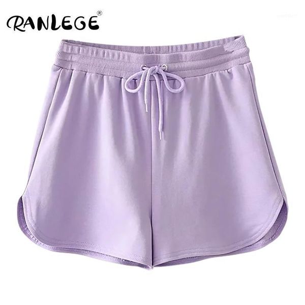

ranlege casual solid shorts lady drawstring loose home shorts for women blue and purple color base short femme pantalones cortos1, White;black