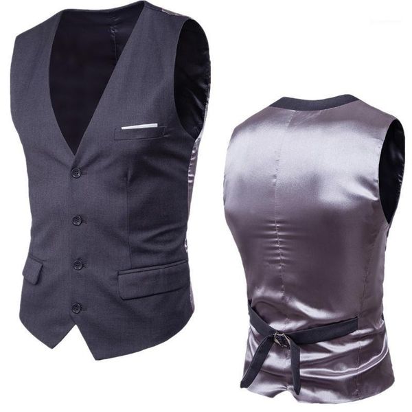

fit fashion single buttons vests men's deep grey business casual slim vests 9 solid color male suit for men spring autumn s-6xl1, Black;white