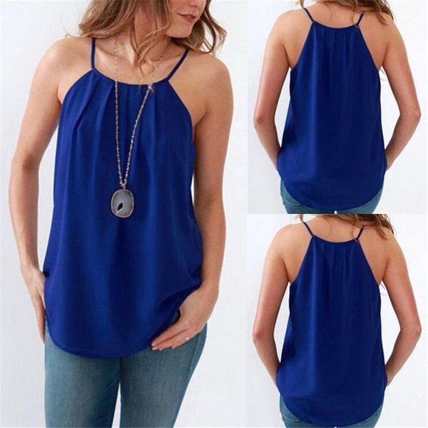 

gaoke summer womens lady casual chiffon vest tank solid blue camis blouse sleeveless women lady clothing summer1, White
