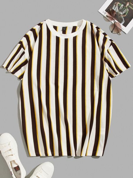 

men striped print round neck tee m04n#, White;black
