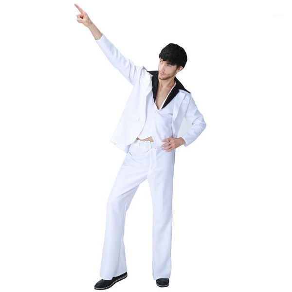 

man 70s white latin dance costume funny clothing suits hip hop carnival suit for saturday night fever suit costume1, Black;red