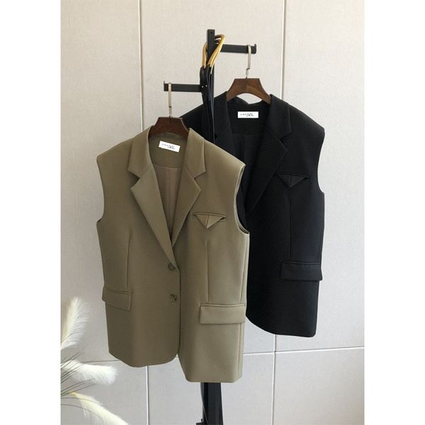 

cosmicchic 2020 autumn women vest woolen sleeveless suit single breasted shoulder pads belt female jacket outwear waistcoat 1023, Black;white