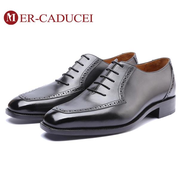 

dress shoes men genuine leather vintage retro custom blake handmade office fashion formal wedding party oxford shoes, Black