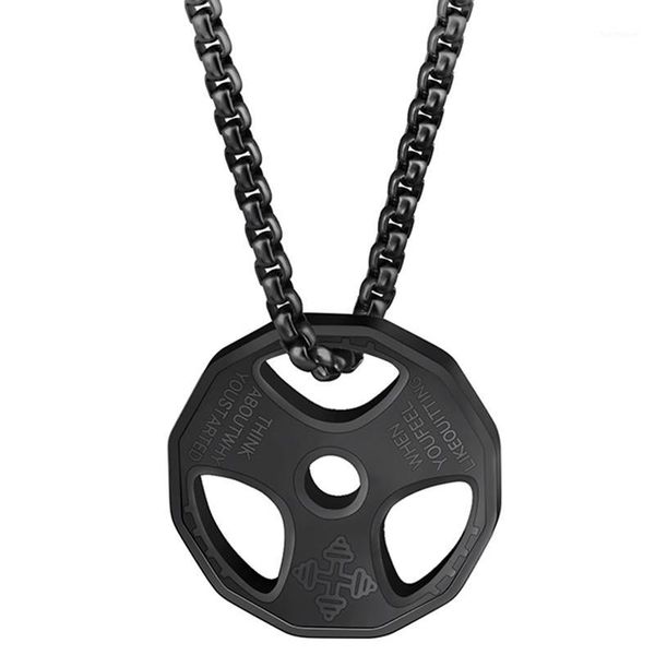 

stainless steel fitness necklace cool weight plate pendant black barbell dumbbell weightlifting bodybuilding crossfit sports jew1, Silver