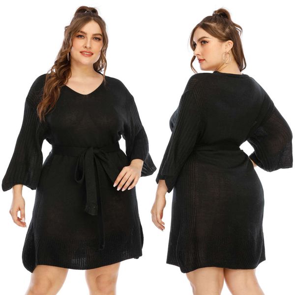 

women's acrylic fashion sweater plus size dresses for winter 20208uy, Black