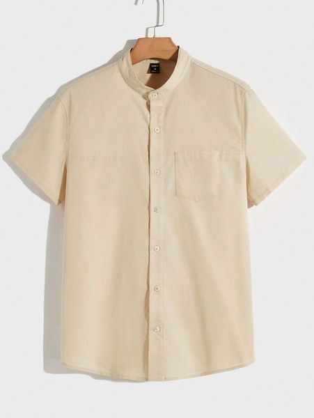 

men solid patch pocket shirt a66y#, White;black