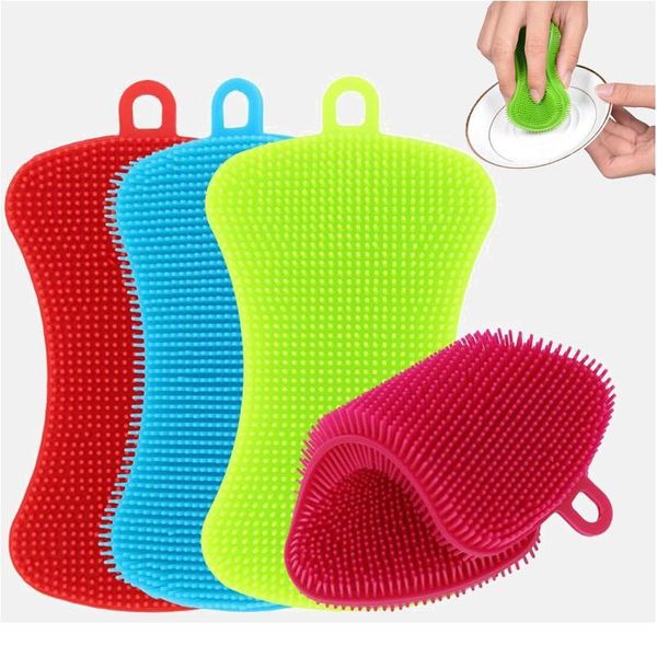 

1/3/4pcs sile dishwashing brush pot pan sponge scrubber fruit vegetable dish washing cleaning brushes kitchen cleani bbyfcx