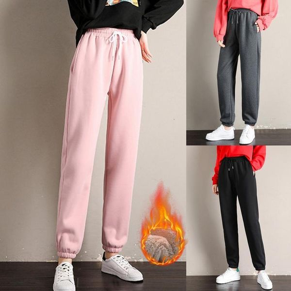 

winter fleece sweatpants women thick warm workout gym trousers solid joggers female sport running pantalones mujer harem pants1, Black;white