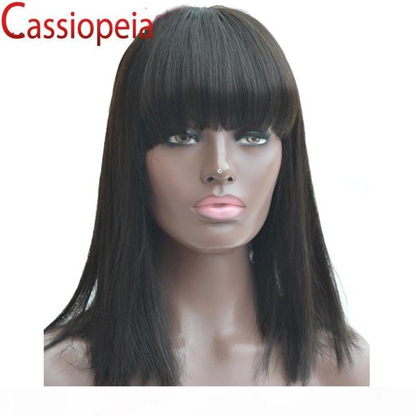 

парики волос straight человека с челками 100% необработанные бразильский девы волос каре фронта шнурка парики для чернокожих женщин, Black;brown