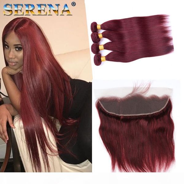 

peruvian virgin hair with closure 4 bundles straight red wine burgundy 99j straight human hair weave with 13x4 closure hair website, Black;brown
