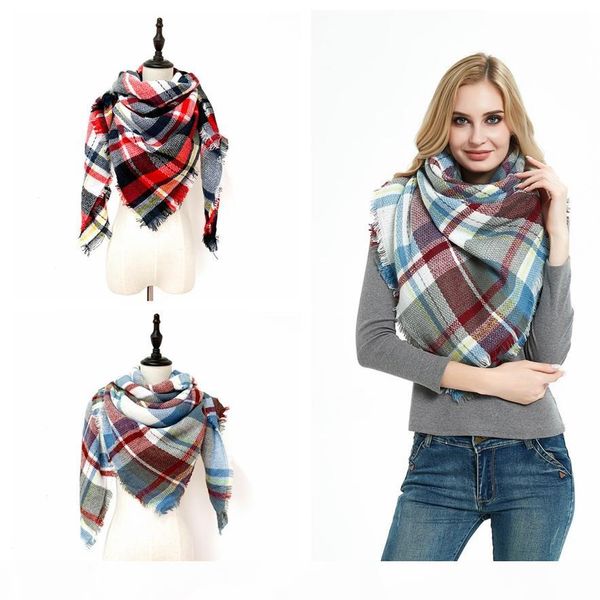 

women plaid square scarf 140*140cm winter long lattice blanket shoulder wrap shawl outdoot lady warm knit shawls ljjt1608, Blue;gray
