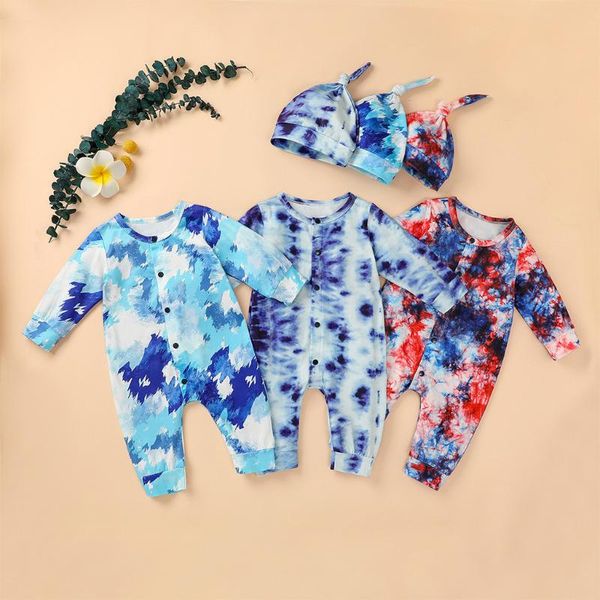 

baby girl clothes boys rainbow tie dyed romper long sleeve jumpsuit hat outfits newborn infant two pieces set bebes 6m-24m, White
