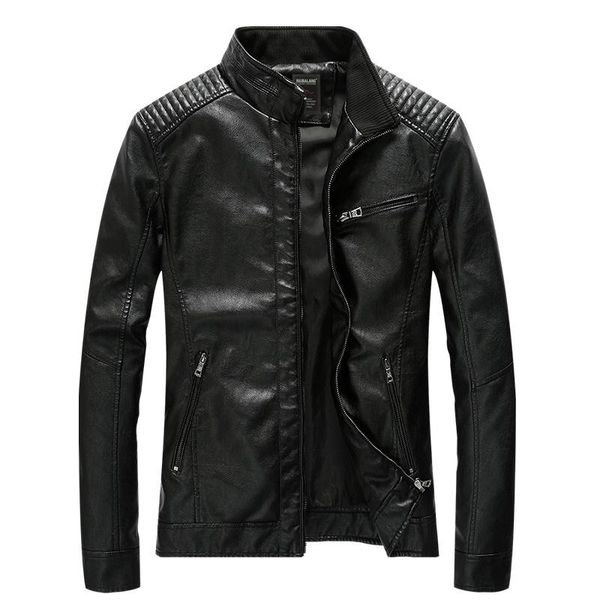 

men's fur & faux 2021 motorcycle leather jacket spring autumn causal slim stand collar jaqueta couro bomber coat 5xl, Black