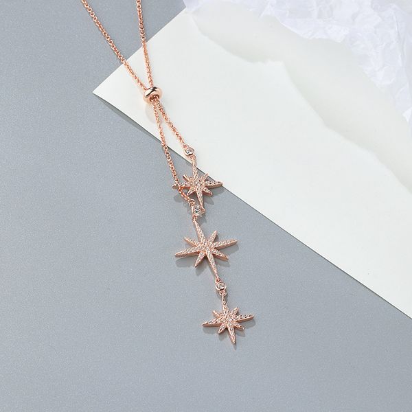 

fashion european and american entry lux s925 sterling silver three meteor necklace womens full diamond rice-shaped six-pointed star tassel p