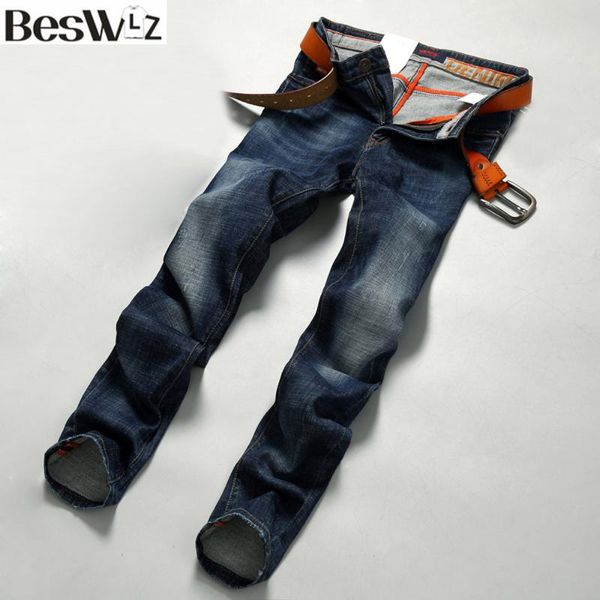 

beswlz brand men denim jeans straight slim male cowboy jeans pants fashion classical casual style men blue 9522