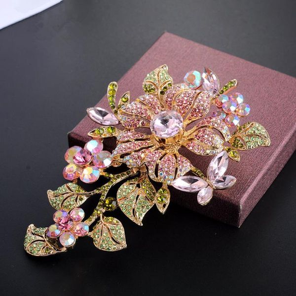 

new design elegant colorful rhinestone crystal flower brooch pin romantic wedding bride costume jewelry, Gray