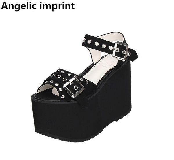 

dress shoes angelic imprint woman mori girl lolita cosplay rivet punk lady trifle heel wedges pumps women princess summer sandals 47, Black