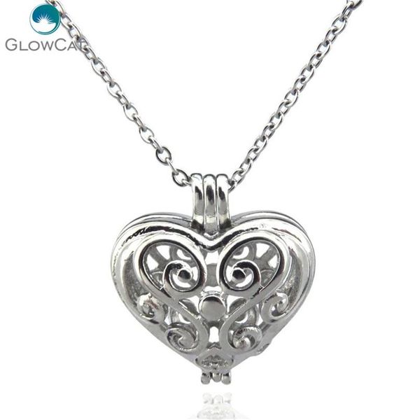 

k108 silver leaf heart pearl cage diffuser locket necklace bead cage steel chain aroma essential oil diffuser locket sqcwkh new_dhbest, Black