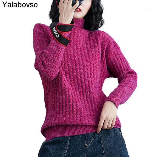 

knitted pullovers female elegant fashion sweaters high collar women's new loose size autumn and winter bottom 1, Black;white