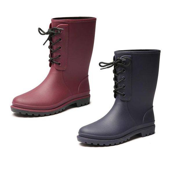 

fashionable leisure ladies shoelaces rainshoes dumb water shoes in cylinder rainshoes, Black
