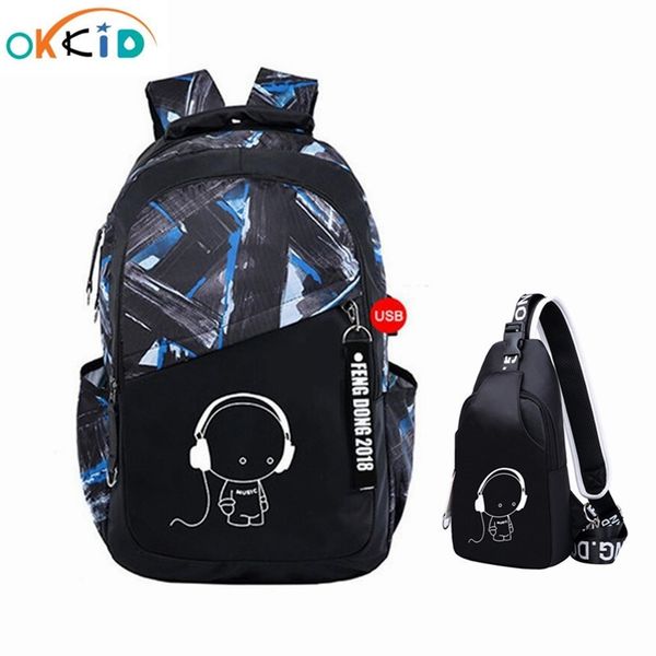 

2pcs/set school bags for kids boys bookbag shoulder bag children backpacks school backpack for boy chest bag pack man back pack t200709