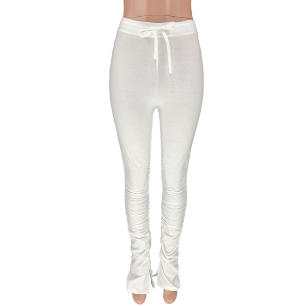 

2021 spring and autumn seller high waist drawstring tight sport ruched stacked pants, White;red