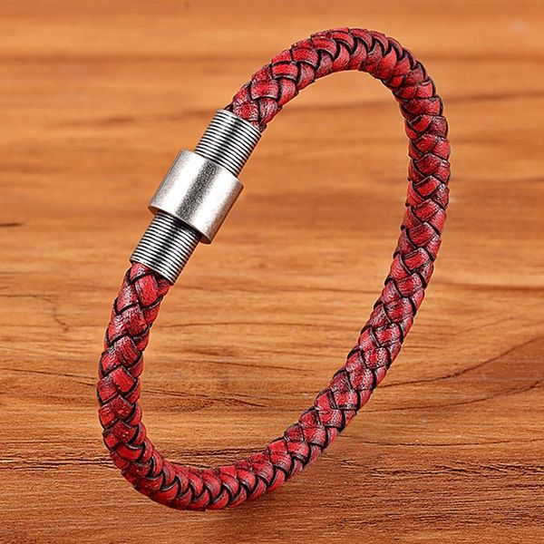 

xqni new style black/red/dark yellow/gray/brown stainless steel buckle men's leather bracelet valentine's day commemorative gift s, Golden;silver