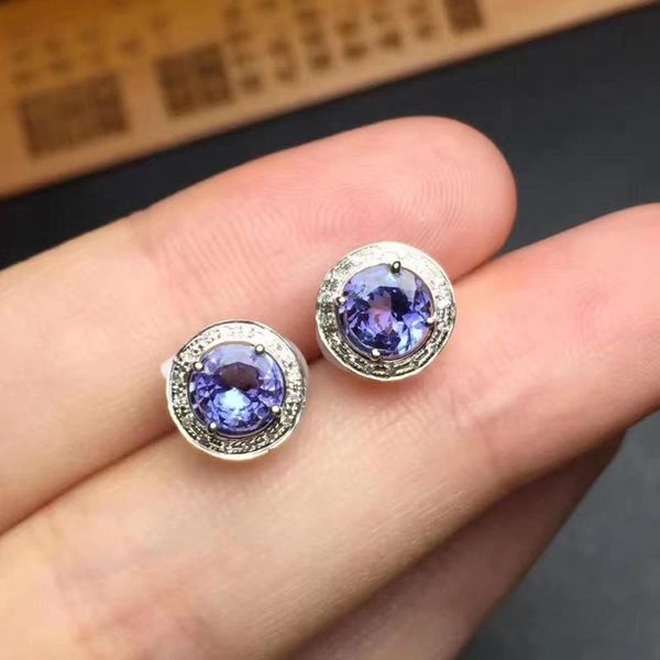 

stud 100% natural and real tanzanite earring 925 sterling silver fine jewelry for anniversary, Golden;silver