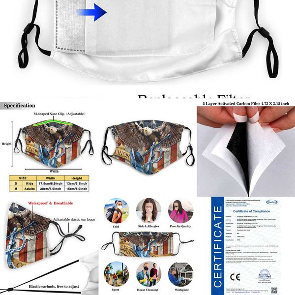 

anchor navy united with filter, eagle dust states mouth face mask for kids anti washable aqwc