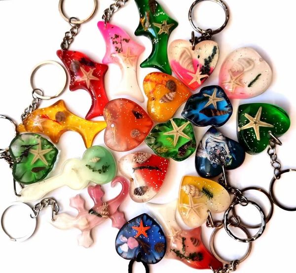 

50 pcs mixed colorful fashion keychain real starfish design jewelry, Slivery;golden