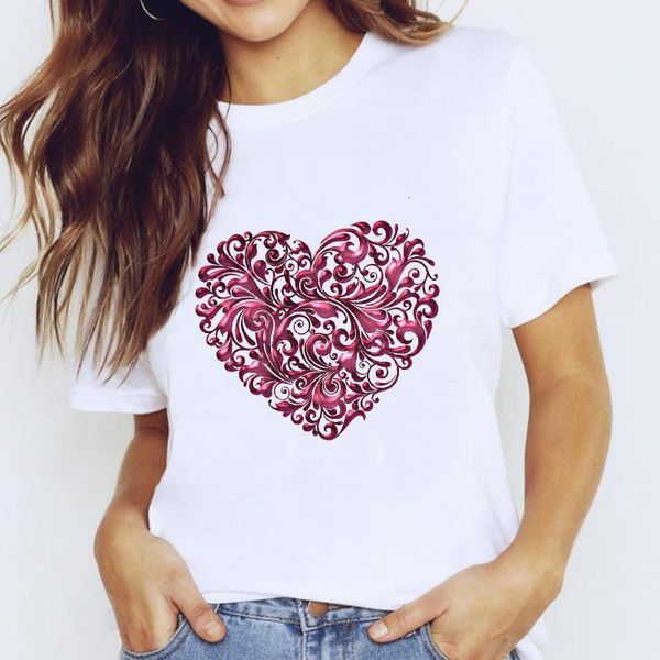 

t-shirts for women love shape flower girl cute clothes trend clothing print lady graphic t shirt ladies female tee t-shirt, White