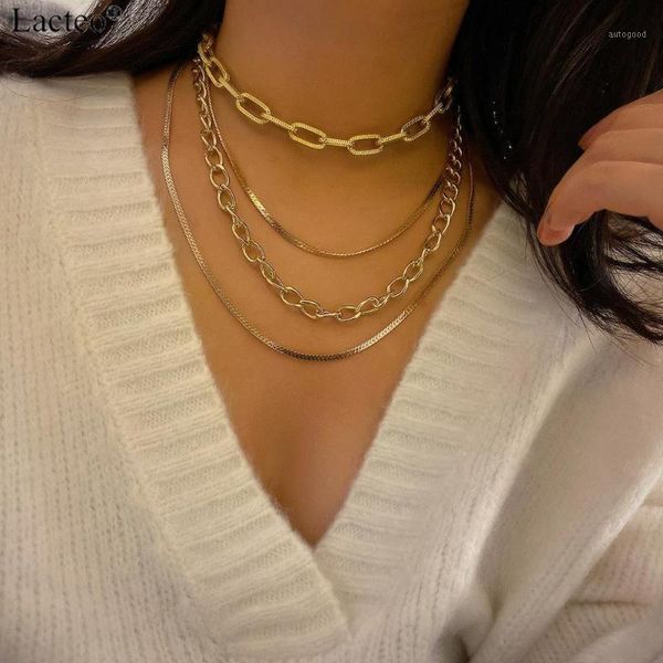 

chokers lacteo punk 4 multi layer chunky chain choker necklace women hip hop golden color metal lasso charm statement jewelry1, Golden;silver