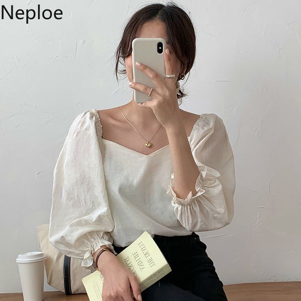 

neploe blouse women korean chic sqaure collar puff sleeve ladies blusa shirts spring fashion casual female 1c595 201125, White
