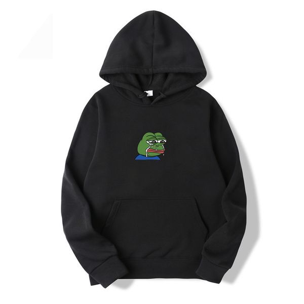 

pullover sweatshirt funny graffiti print sad frog hoodies fashion men's women's hip hop fleece yellow pink hooded c0127, Black