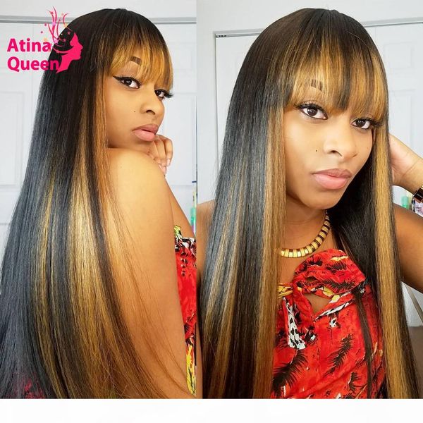 

straight honey blonde человеческих волос парики с челкой pre набрался highlight цветные 13x6 remy цветные парики фронта шнурка для черных же, Black