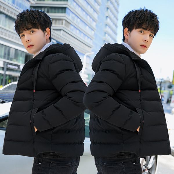 

men's short hooded thiened down korean trend cotton padded jaet winter clothes, Black
